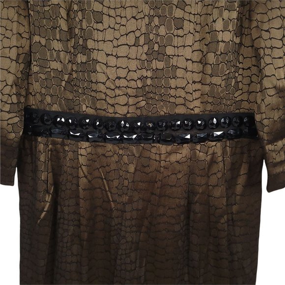 Alex Evenings Dress Size 12 Bronze Brown Croc Print Beaded Embellished Waist - Picture 5 of 11